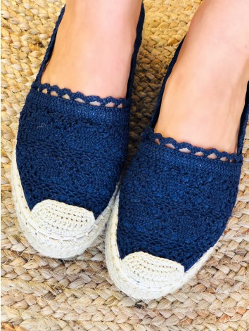 Dámske modré háčkované espadrilky