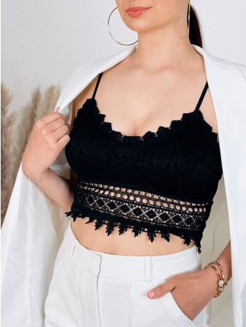 Čierny dámsky čipkovaný crop top